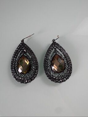 Smoky Teardrop Crystal Dangle Earrings - Women Jewelry